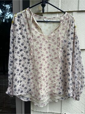 Joie Cream Floral Peasant Blouse with Pink and Gray Accents